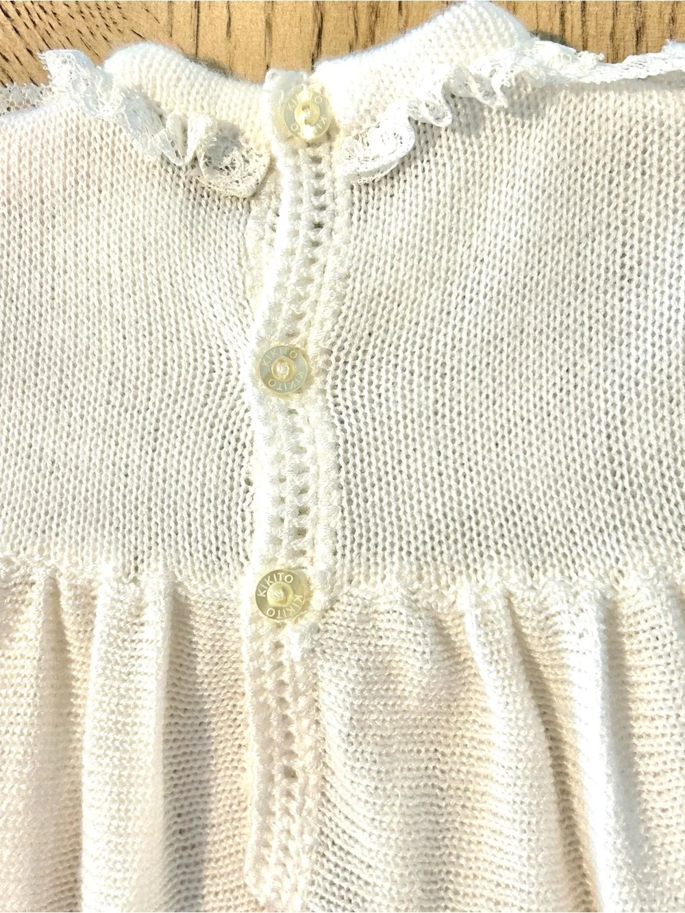 VTG 60’s 70’s White Knit Baby Dress Lace Satin Ribbon 12-18 Months?